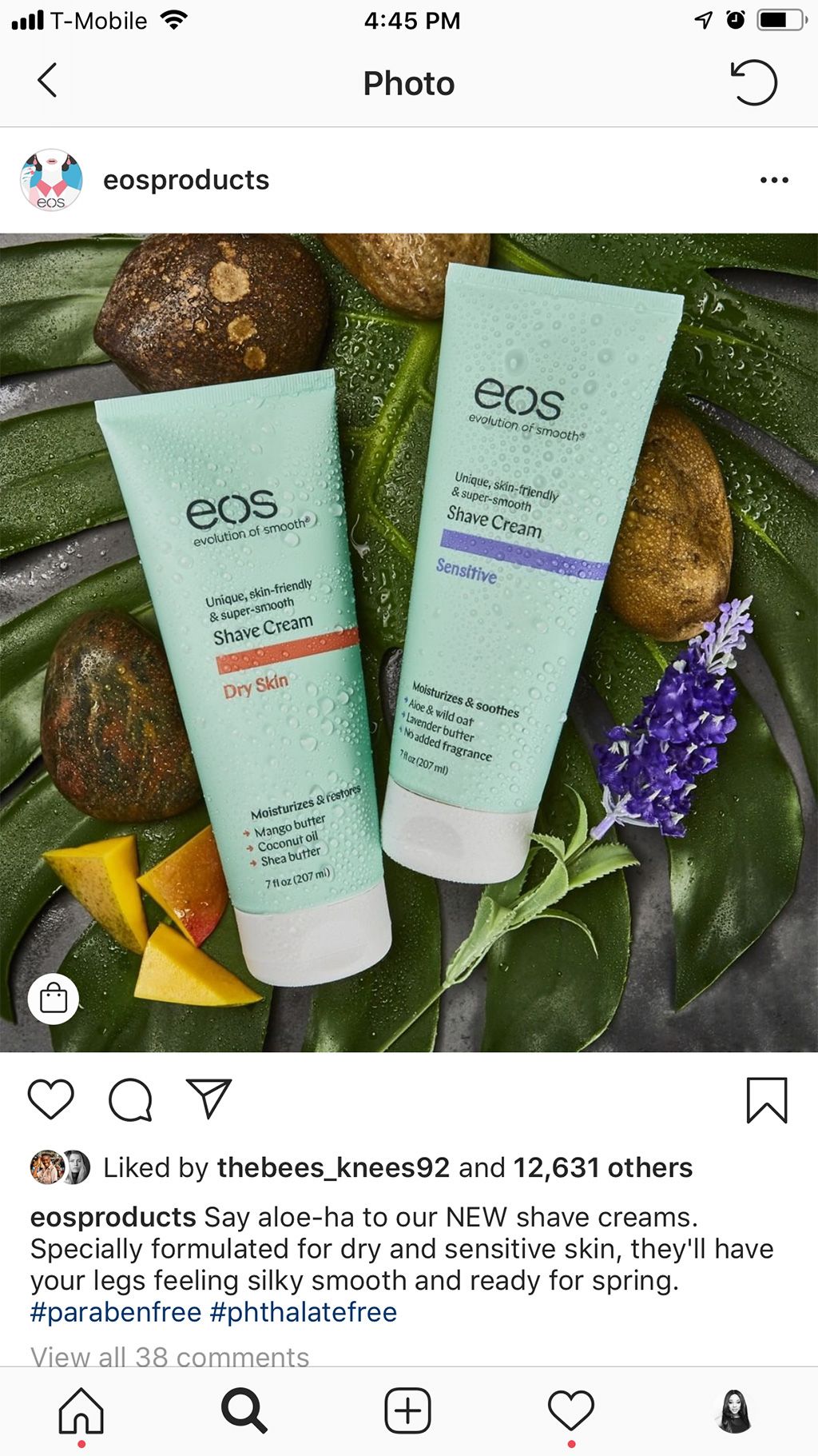 Screenshot of Instagram post for eosproducts showing their shave cream