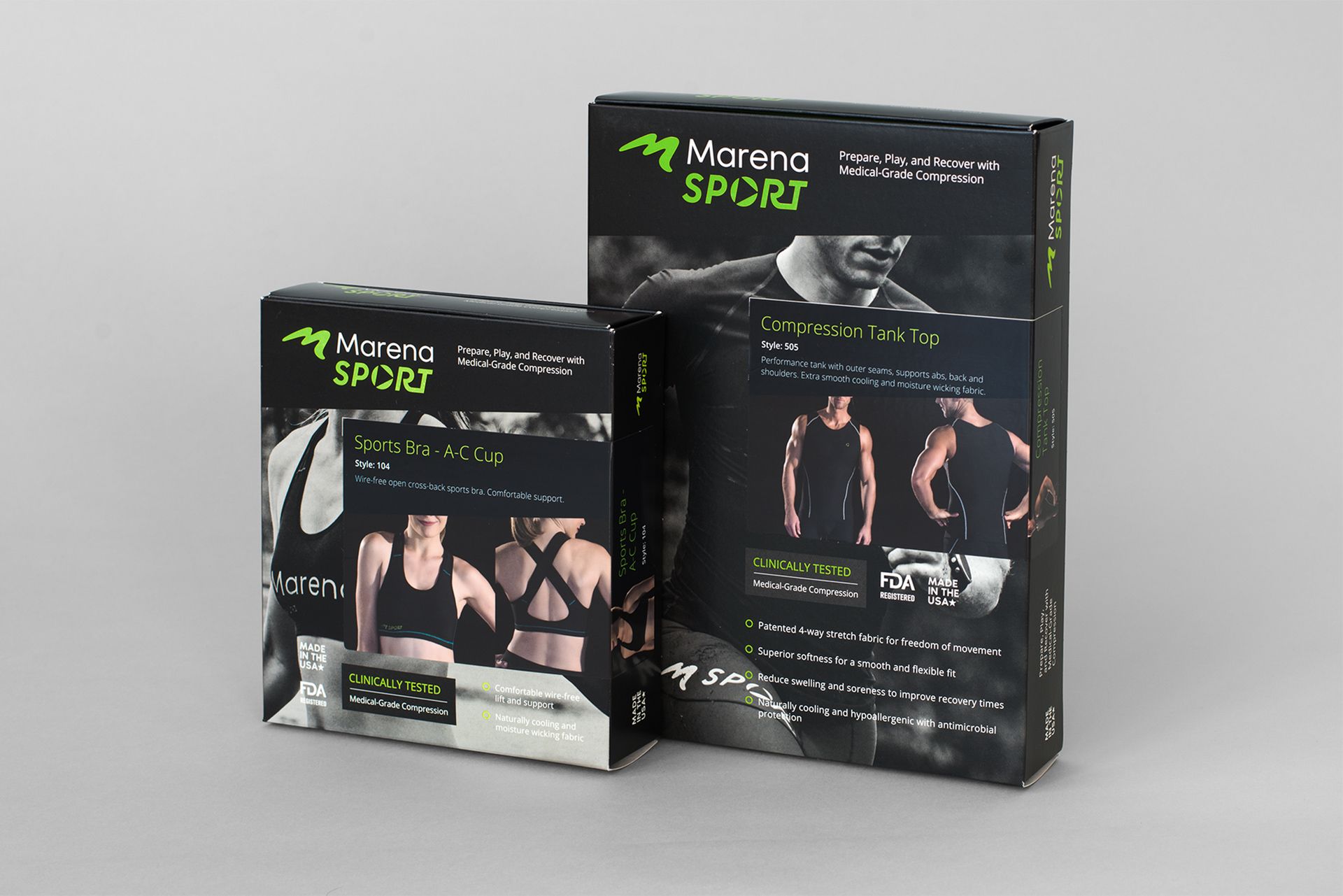 Photograph of the Marena Sport garment packages