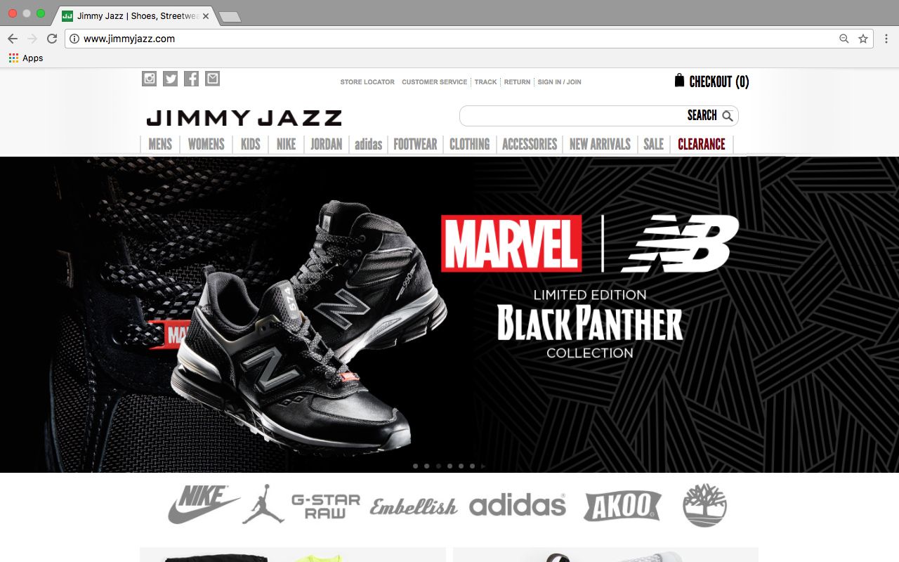 Screenshot of Jimmy Jazz website showing promotional banner