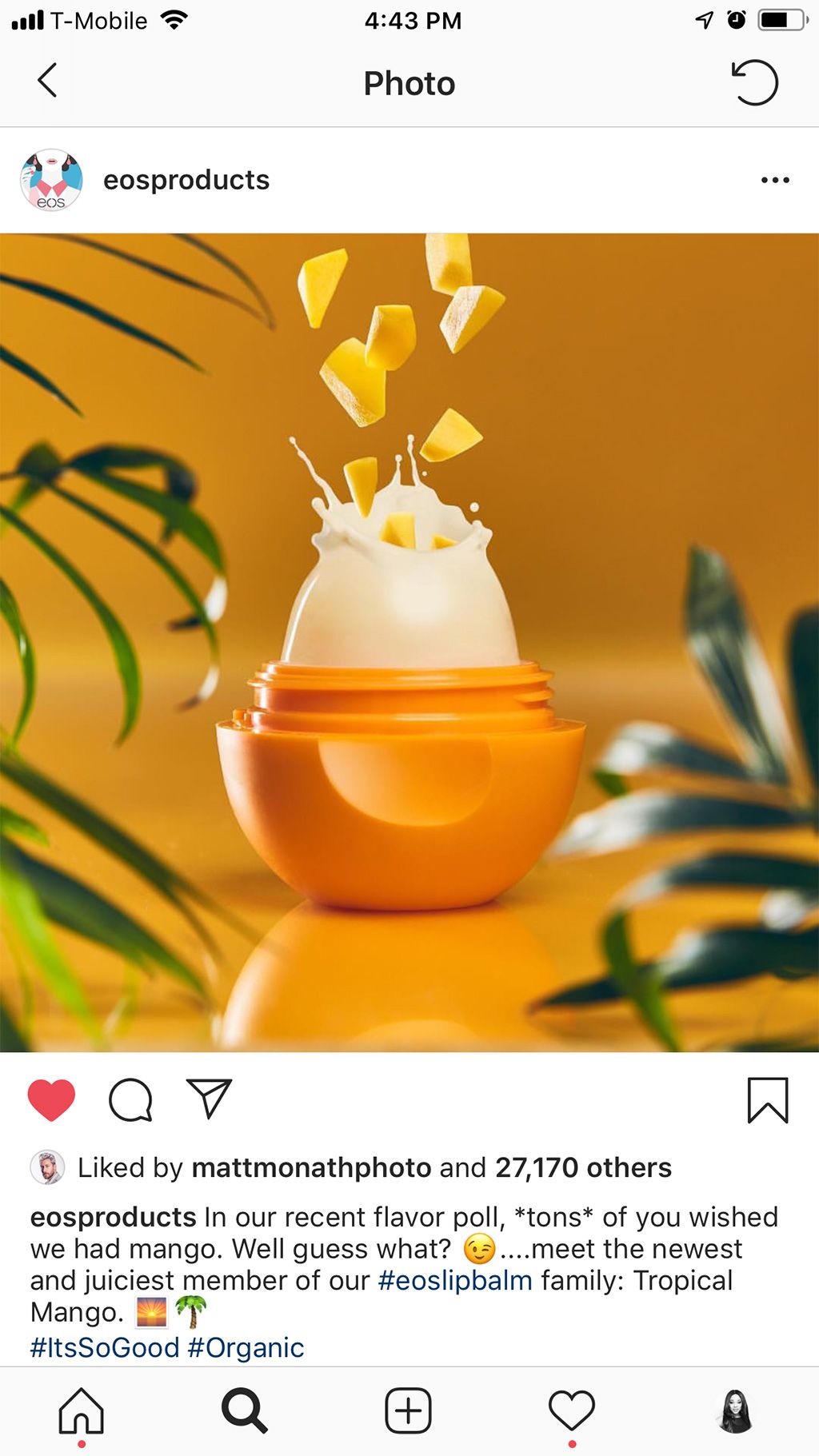 Screenshot of Instagram post for eosproducts showing their flavored lip balm